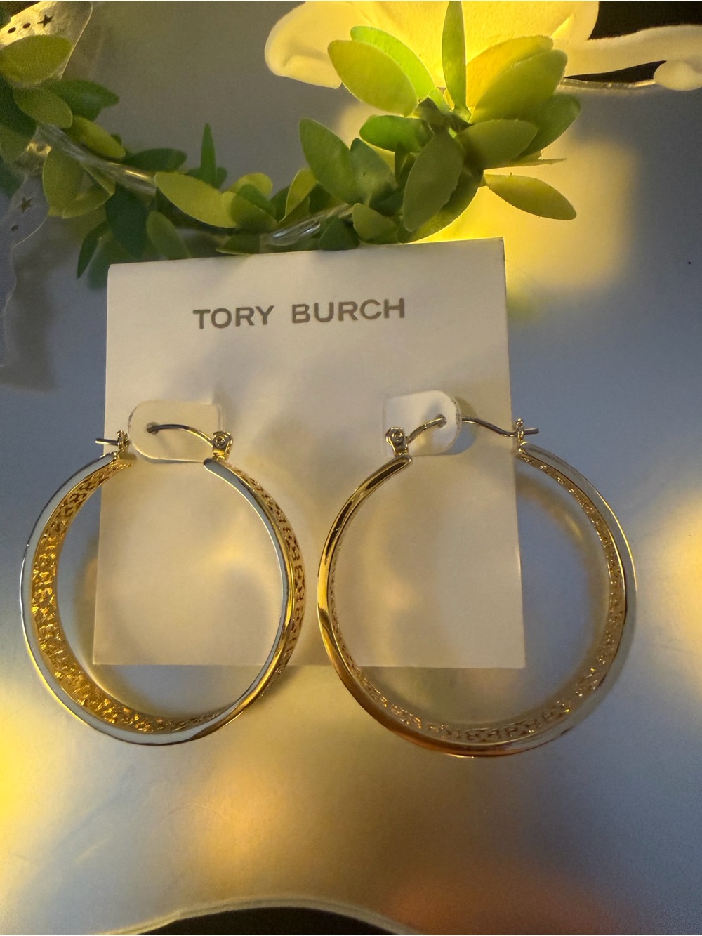 Tory Burch Gold Textured Double Hoop Earrings